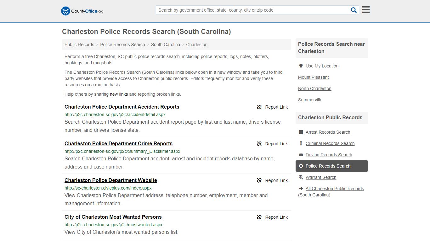 Charleston Police Records Search (South Carolina) - County Office