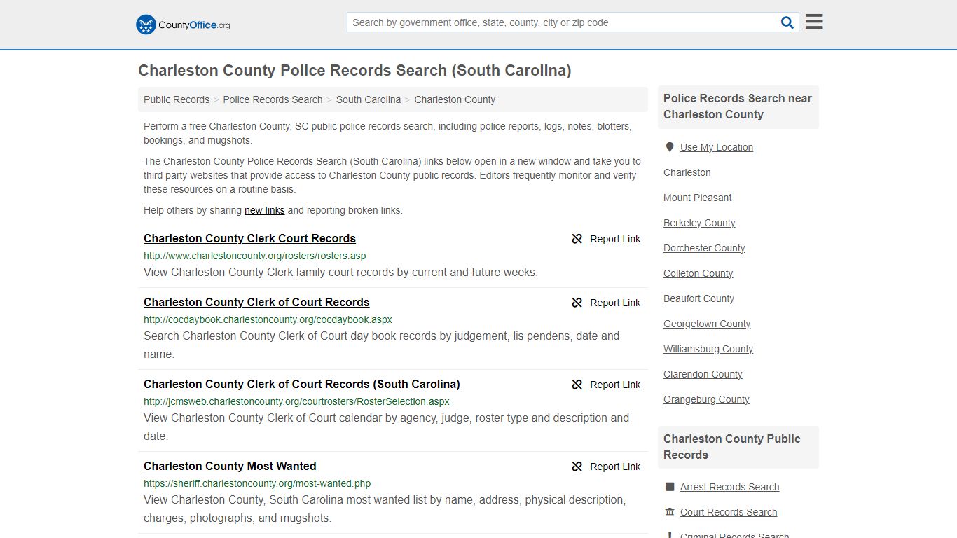 Charleston County Police Records Search (South Carolina) - County Office