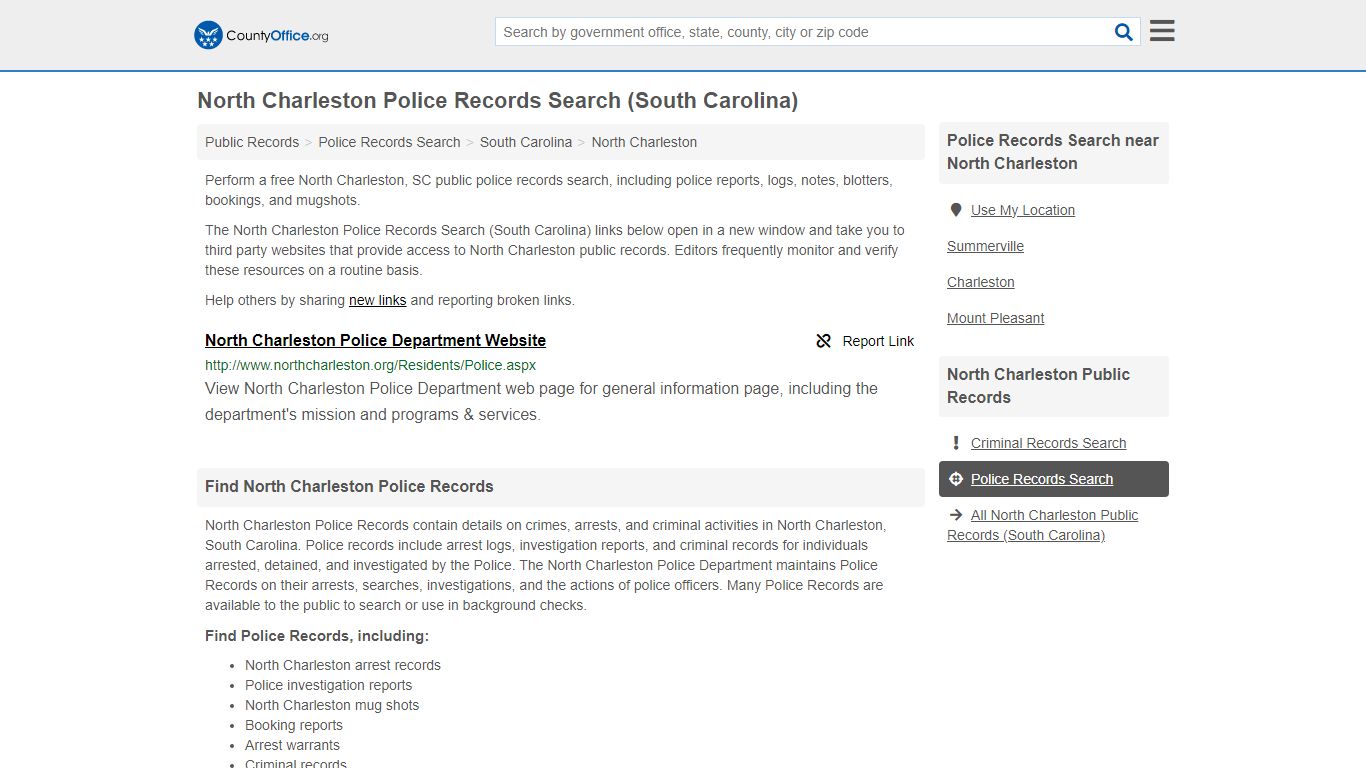 North Charleston Police Records Search (South Carolina) - County Office